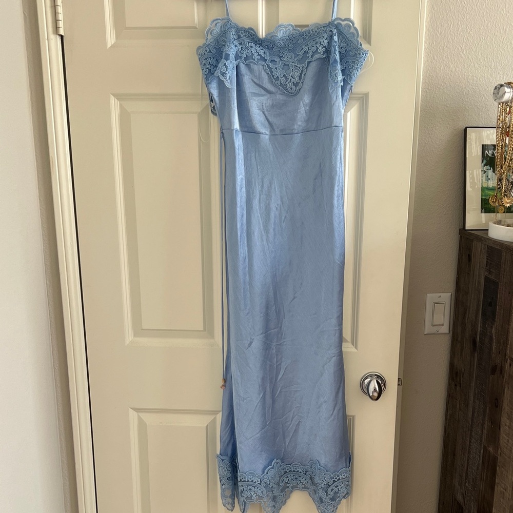 Chic Light Blue Lace Maxi Dress